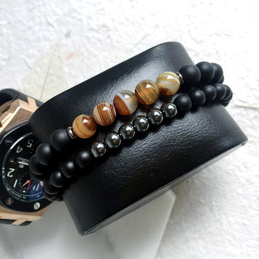 LuxBalance Protector Hematite Agate Balancing Bracelet Set