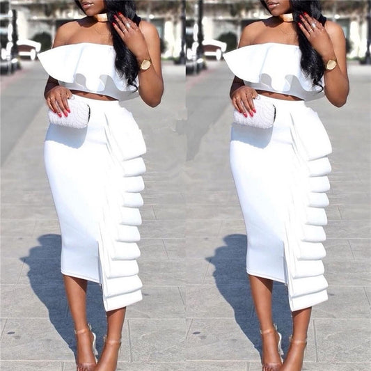 LuxChic Solid Color High Waisted Skirt & Top Two-Piece Set